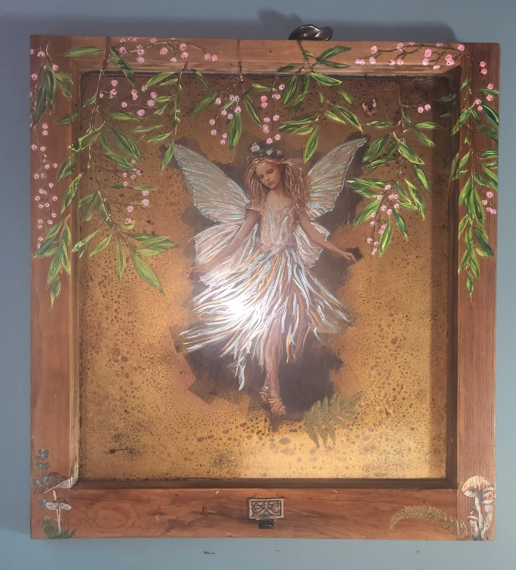 Woodland Fairy Mixed Media Art – Hand-Painted Antique Window