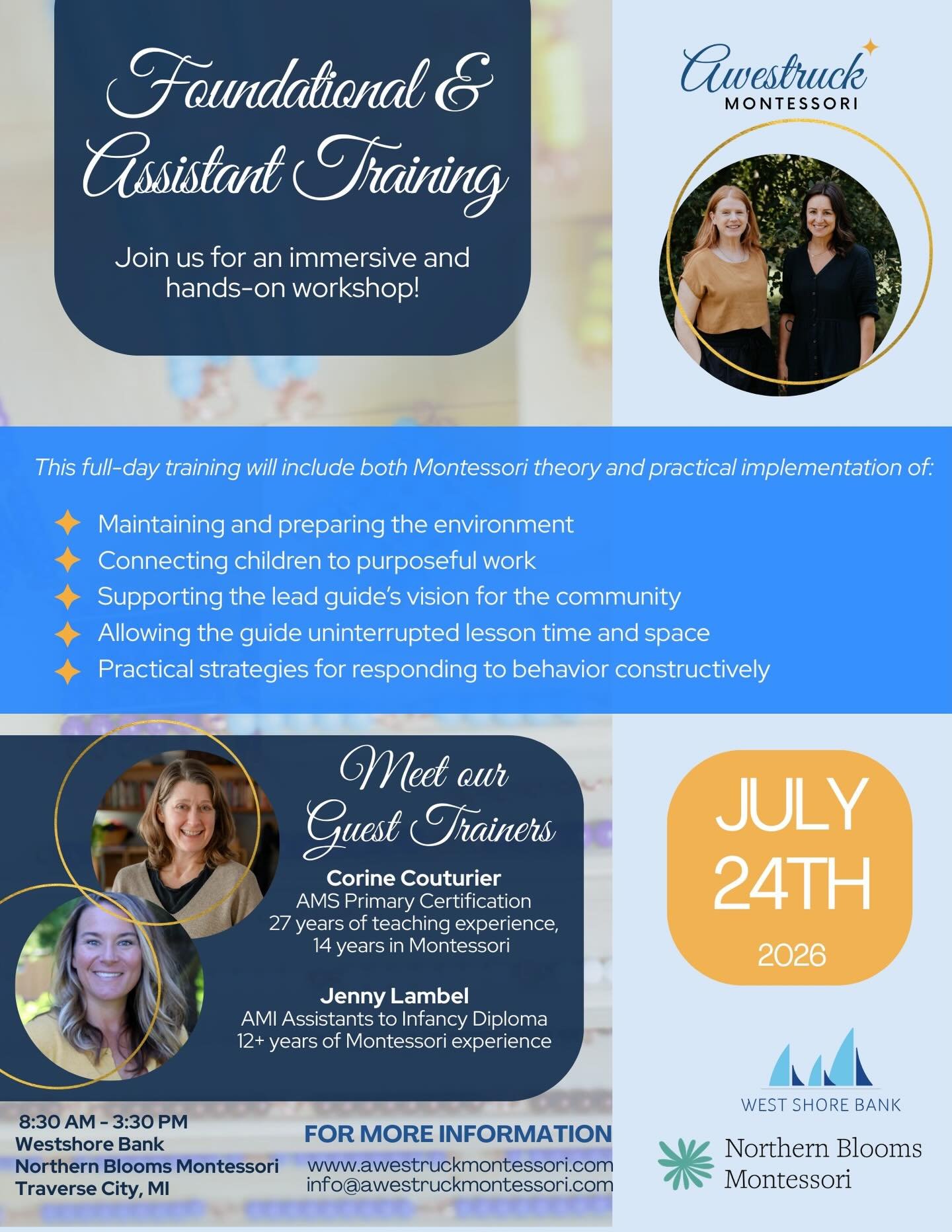 Reserve your spot for our Foundational &amp; Assistant Training this summer in Traverse City! 

Follow the link in bio for more information!
Email us to reserve your spot! 
Info@awestruck.com