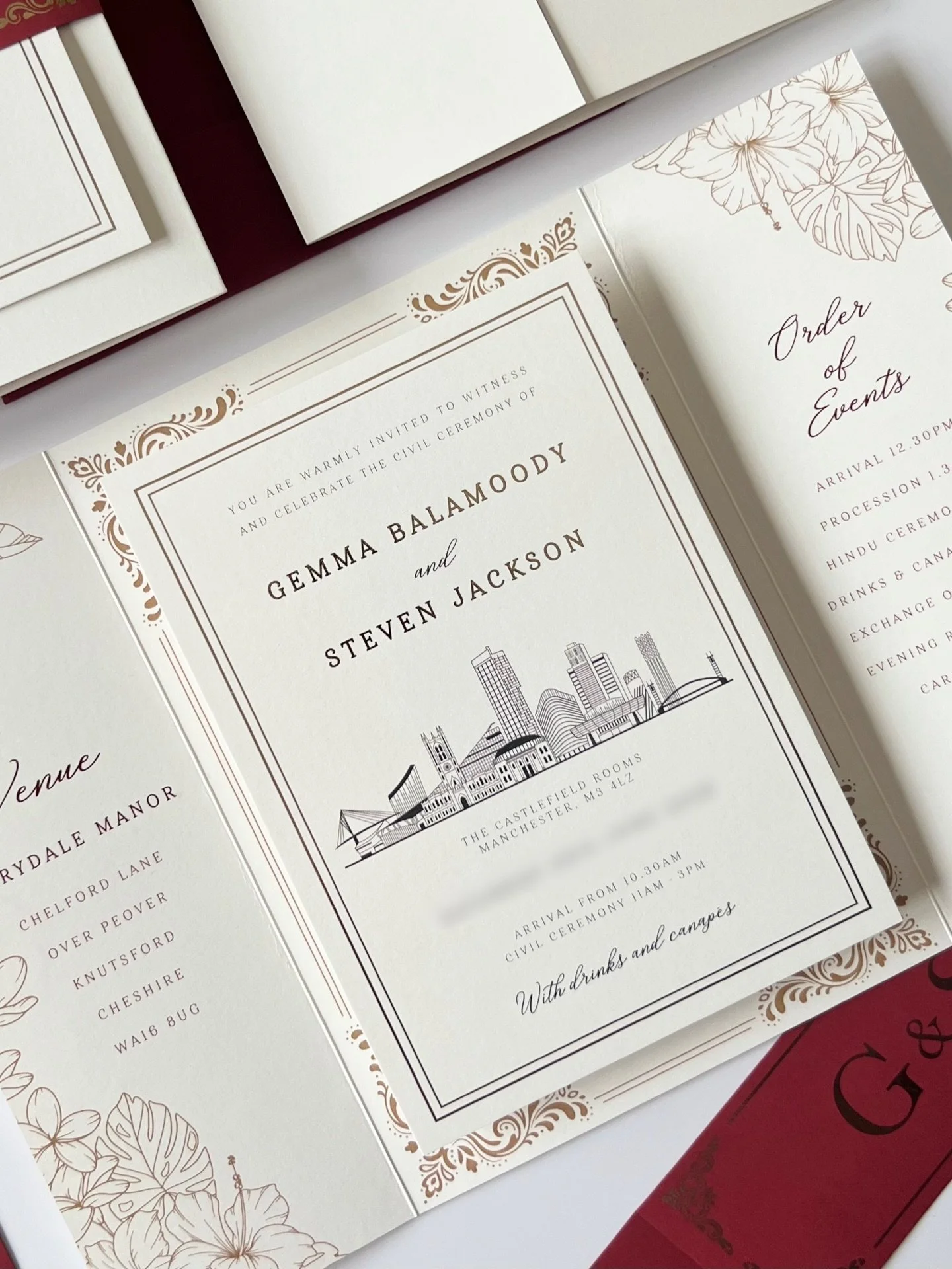 Gemma and Steve came to me back in January to create the vision they had for their wedding invitations, and I&rsquo;m thrilled to say we succeeded! 

The brief: To create two individual invitations, each unique in their own right, that sit together b