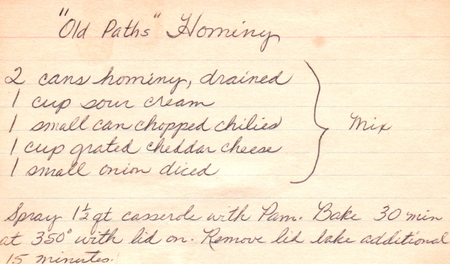 "Old Paths" hominy front