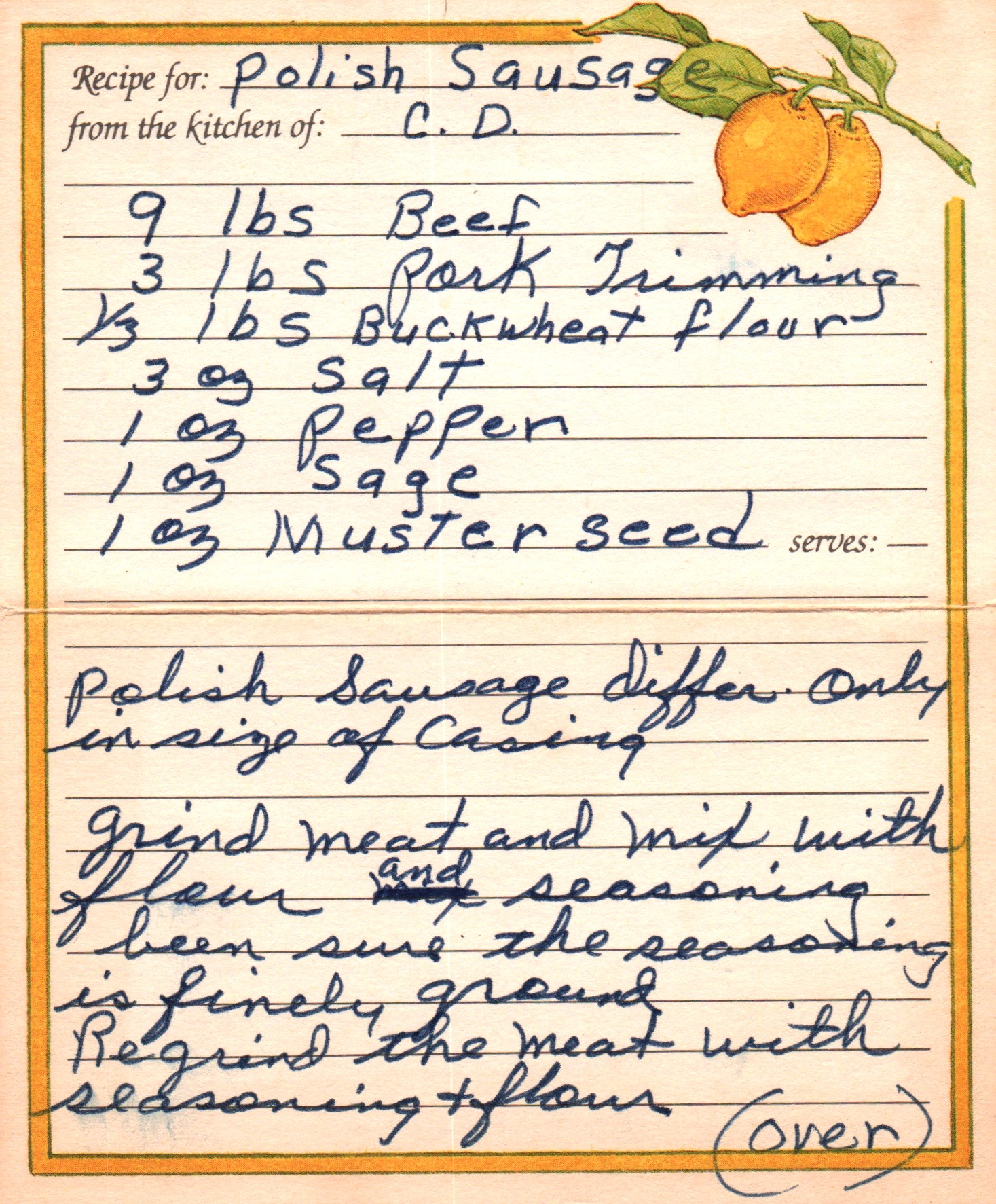 Polish sausage front