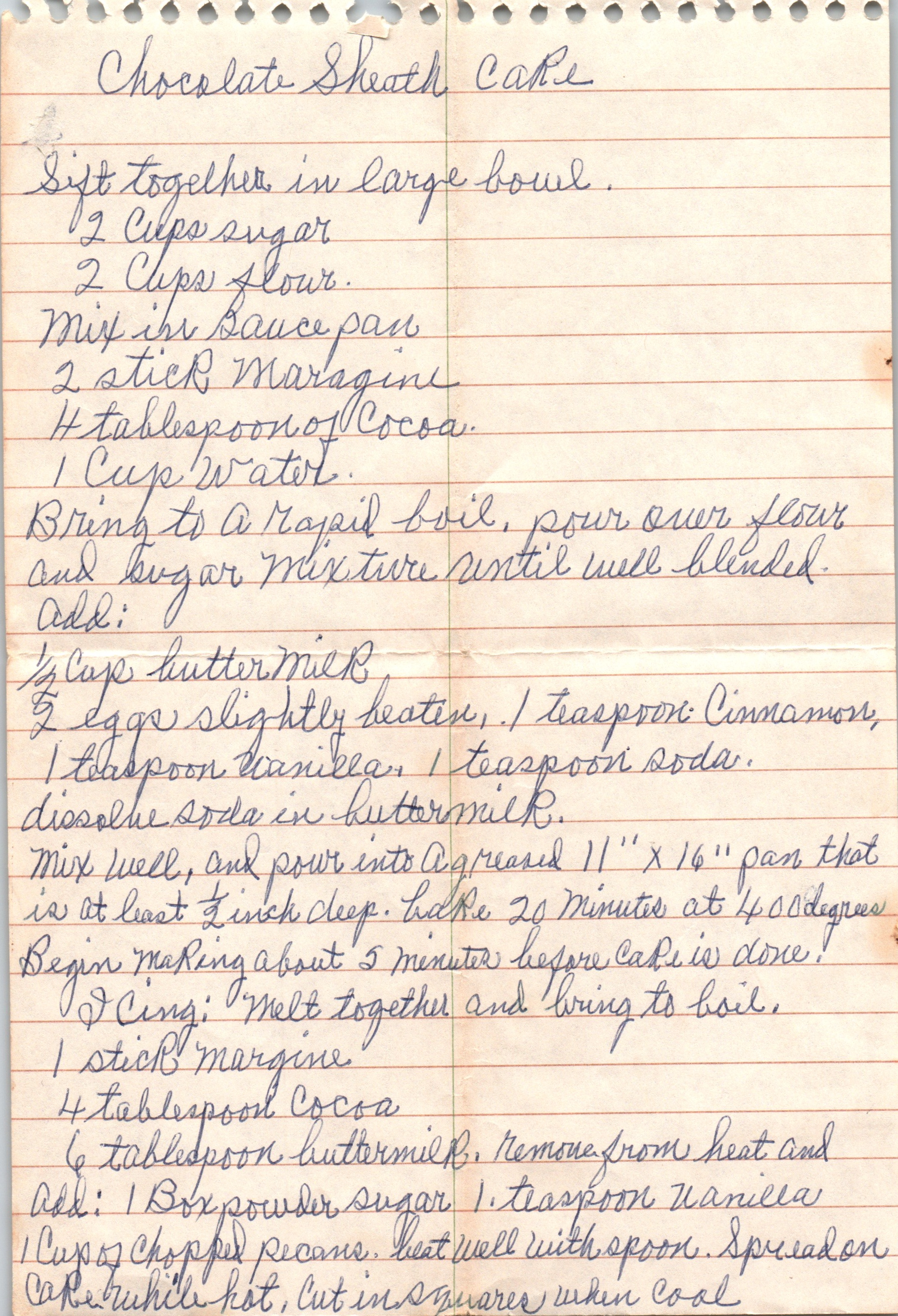 chocolate sheath cake (sheet*)