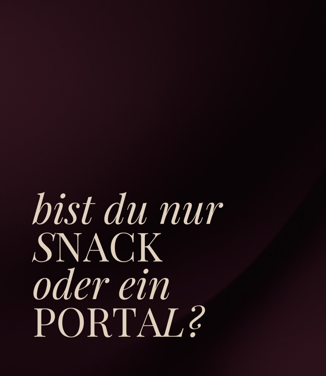 Snacks? Lieben die meisten. Unspektakul&auml;r, manchmal langweilig trotz gro&szlig;em Potenzial. Aber die Menschen sind es gewohnt- und vergessen es genau deshalb auch schnell wieder. W&auml;hrend der Jagd auf den n&auml;chsten Snack.

Portal? Das i