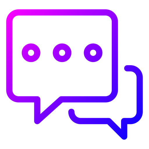 A digital illustration of a purple speech bubble with a gradient effect, placed against a dark background.