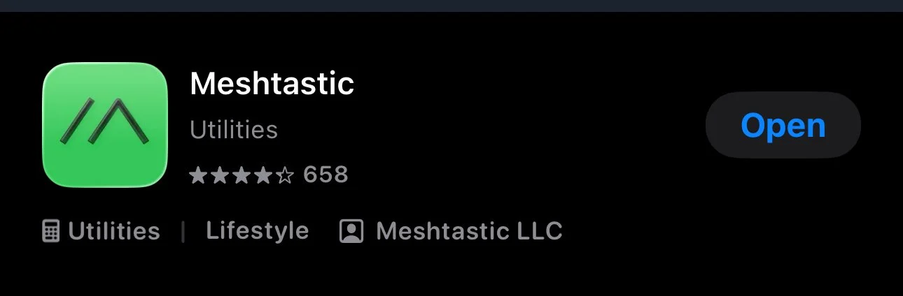 App icon for Meshtastic with a green background and a black upward arrow and slash symbol.