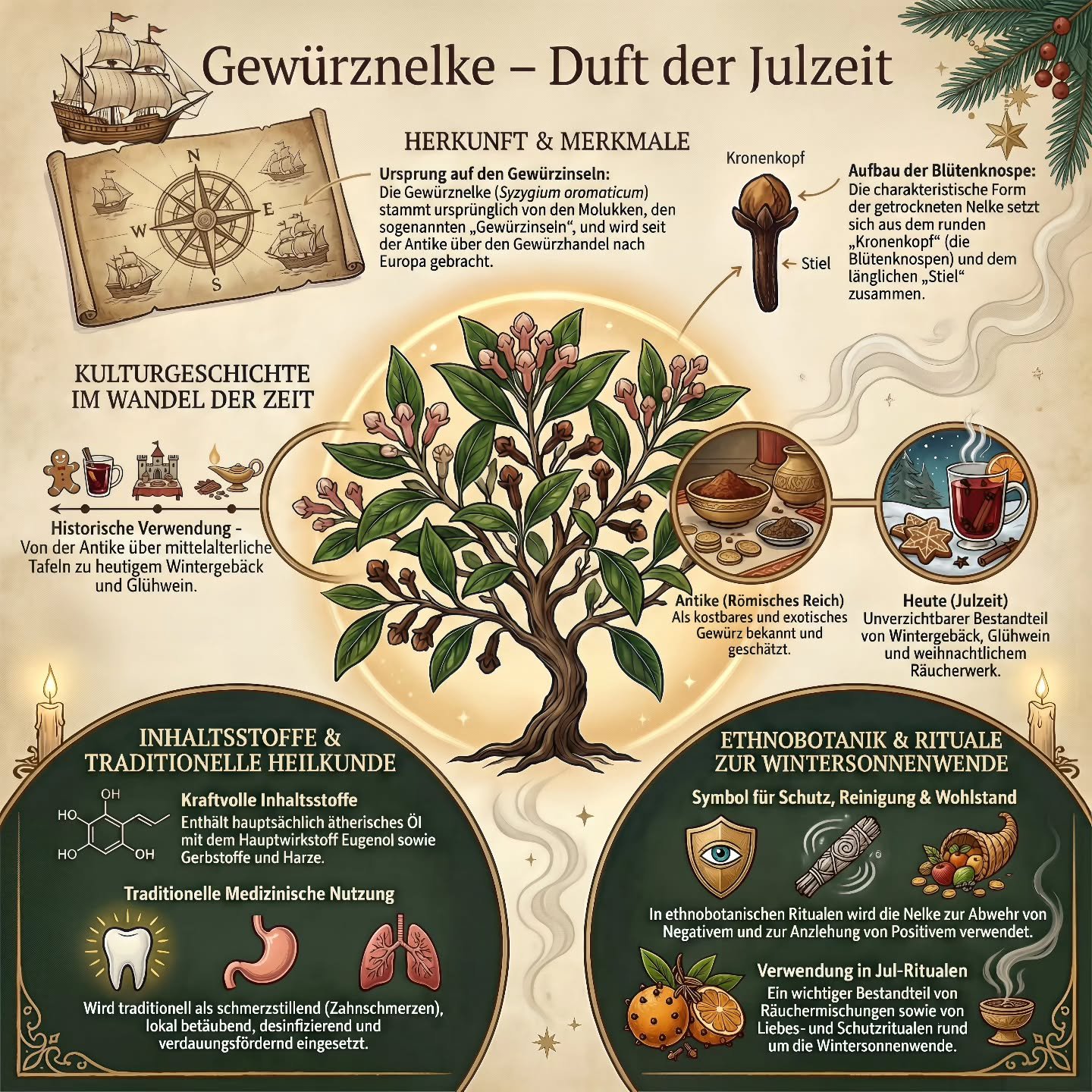 Heute &ouml;ffnet sich unser Julkalender f&uuml;r einen echten Winterklassiker: die Gew&uuml;rznelke 🌿✨

Die getrockneten Bl&uuml;tenknospen von Syzygium aromaticum duften nicht nur nach Kindheit, Wintergeb&auml;ck und Gl&uuml;hwein &ndash; sie sind