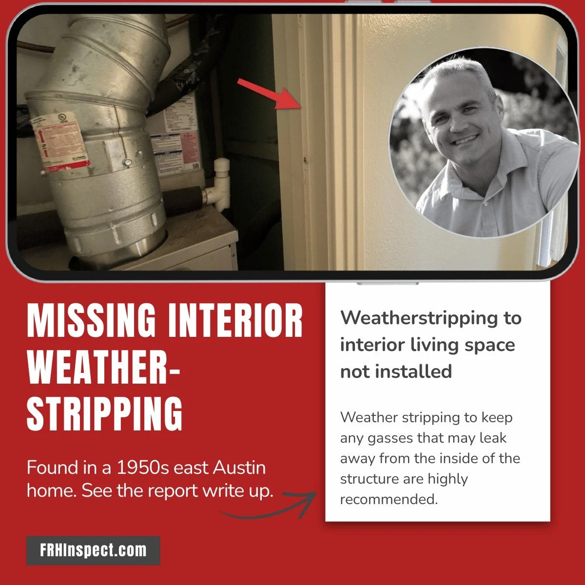 Straight from an East Austin inspection, good weatherstripping is valuable for protecting your family. Learn more about our home inspection services in Austin and surrounding communities. 

#atxrealestate #austinrealestate #homeinspection #HomeSafety