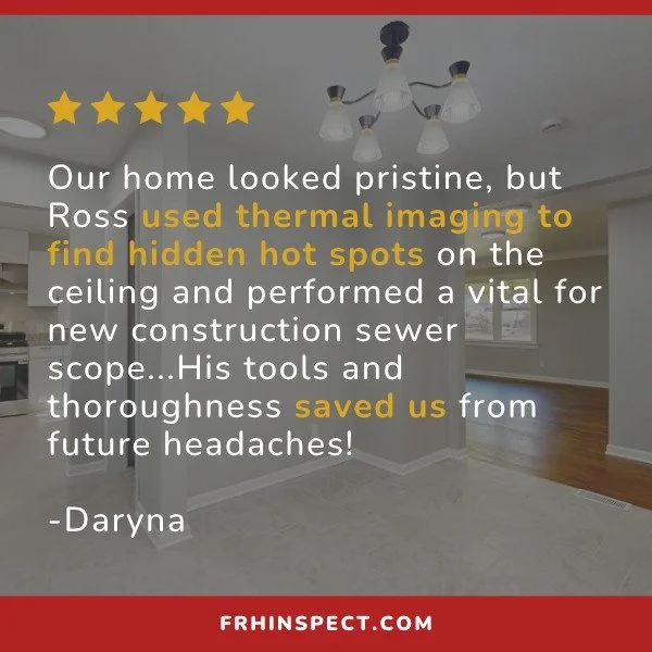 Some flaws can't be seen by the naked eye. Thermal imaging, a sewer scope camera and the drone bring into perspective elements that wouldn't be seen otherwise. Very pleased that these tools could save this family headaches (and money). #newbuildhome 