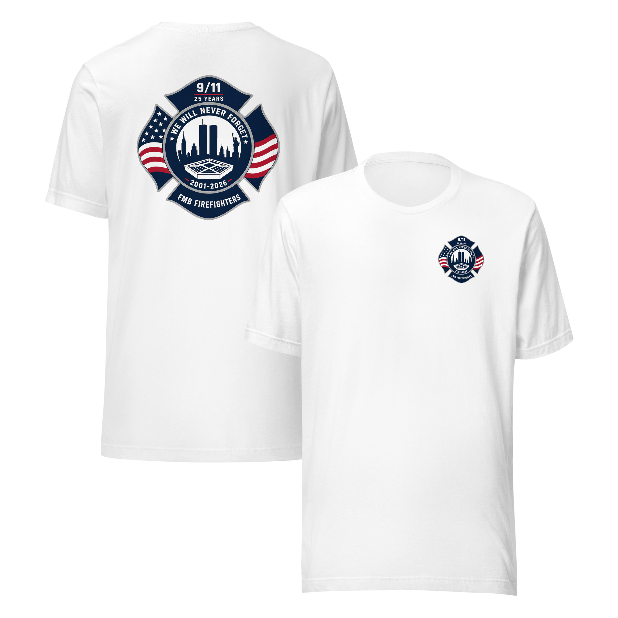 Twenty-five years since September 11, 2001. A memorial tee honoring the fallen — we will never forget.