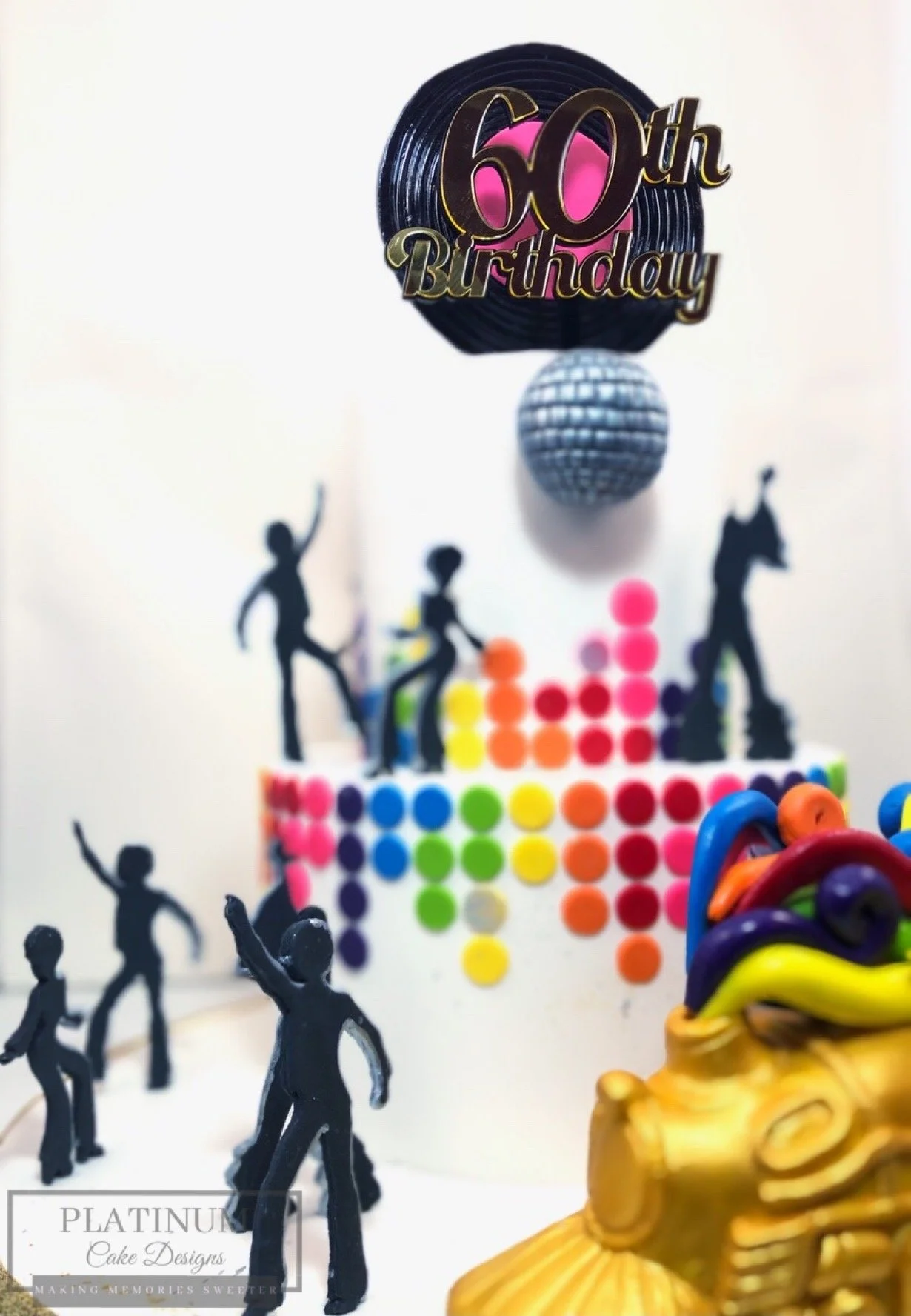 60th 2-tiered Soul Train Birthday Cake closeup.JPG