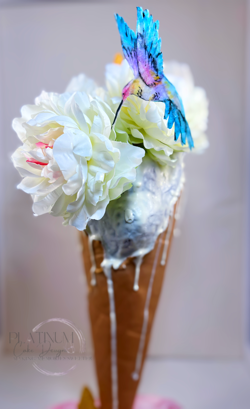 75th Birthday Flower Ice Cream Waffle Cone Cake closeup.png