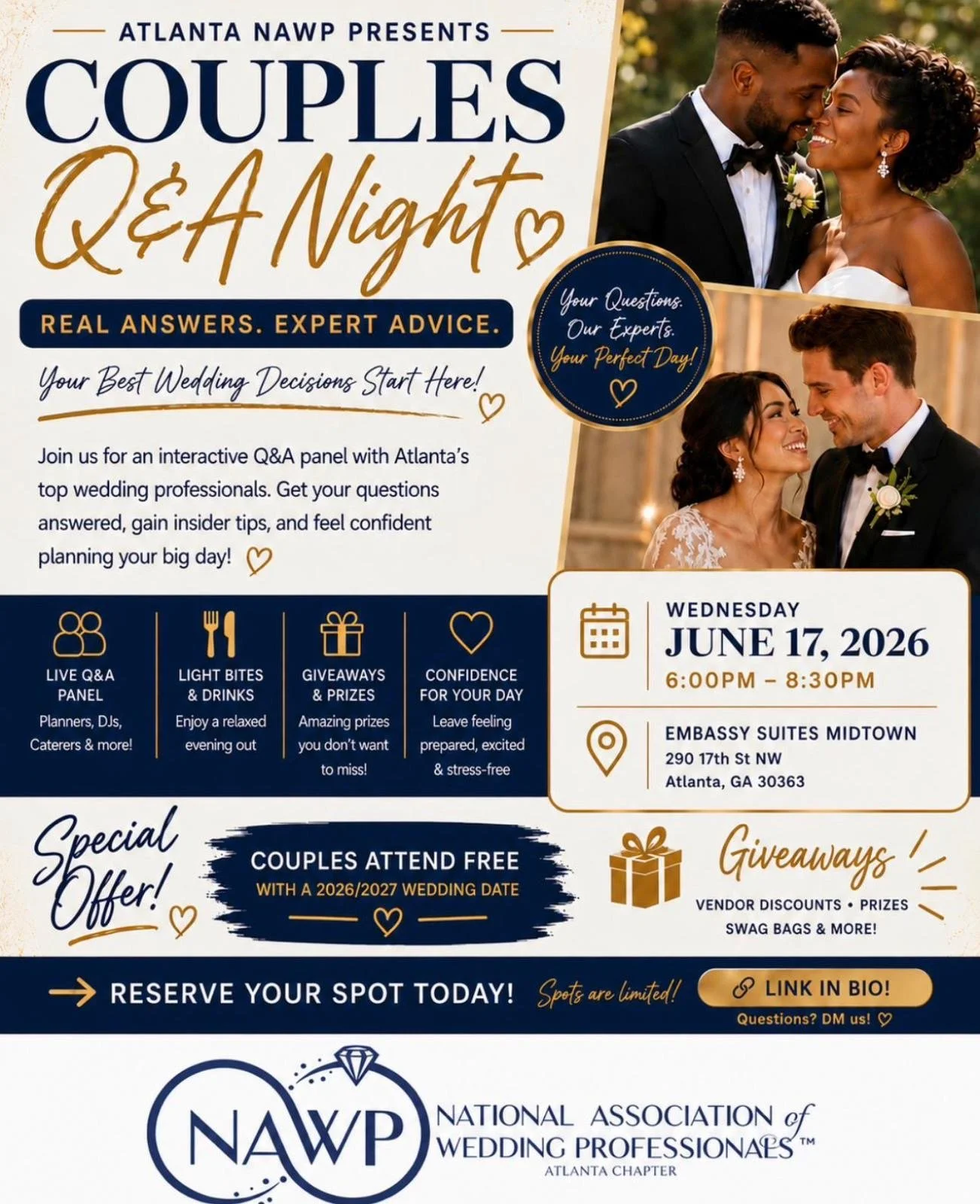 National Association of Wedding Professionals  (NAWP) Atlanta Chapter June 2026 Event Flyer