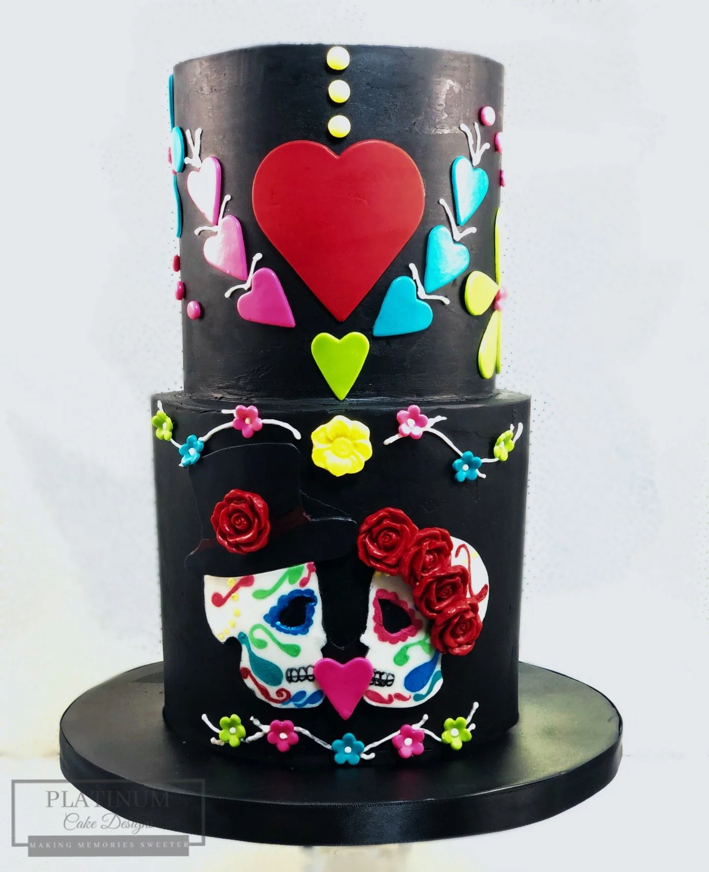 Dia De Los Muertos Grooms Black Cake Front .JPG