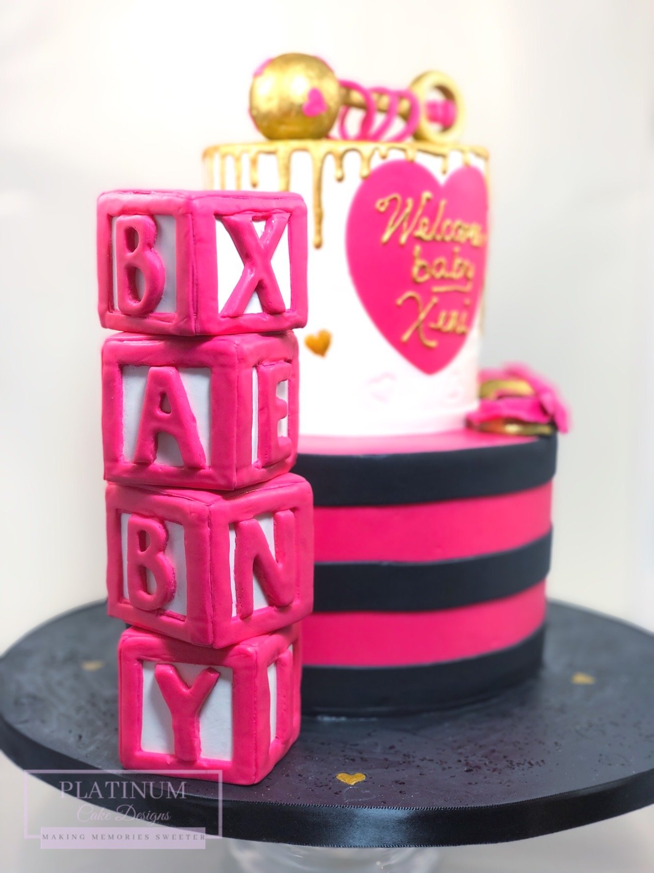 2-tiered Hot Pink Baby Shower Cake side.JPG