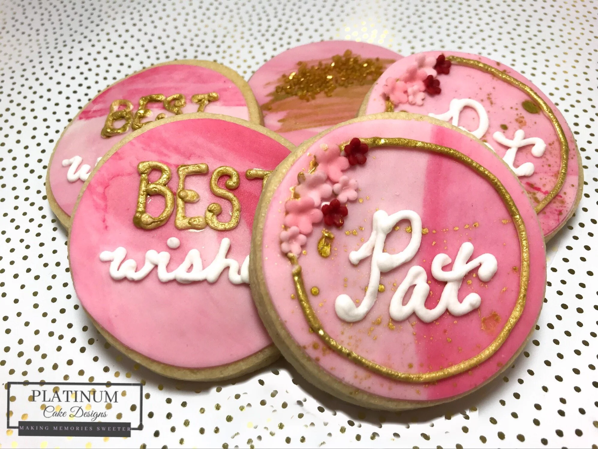 We created these sweet marbled sugar cookies for a celebrant retiring from work.  Perfect treat for a sweet ending.