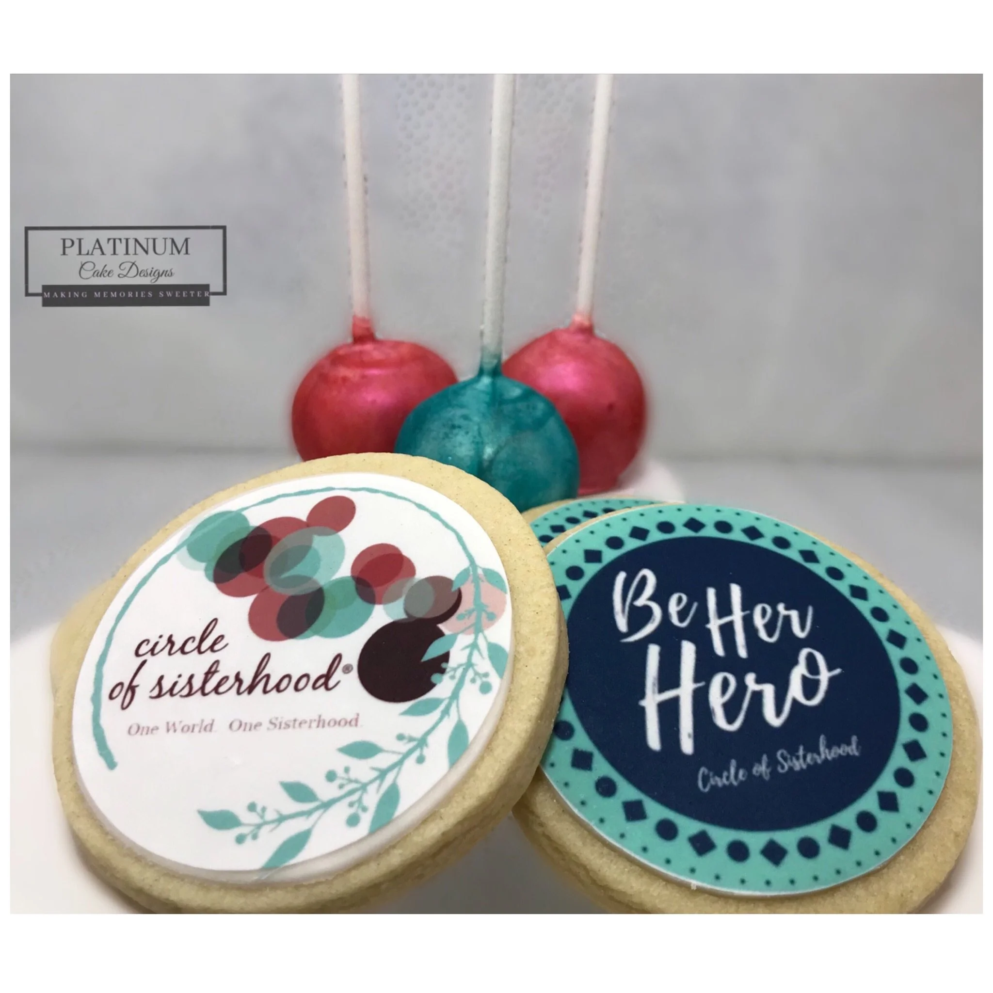 We created these custom cookies for a sorority celebrating their signature event.  We added an edible image to perfectly capture their logo and tag line.