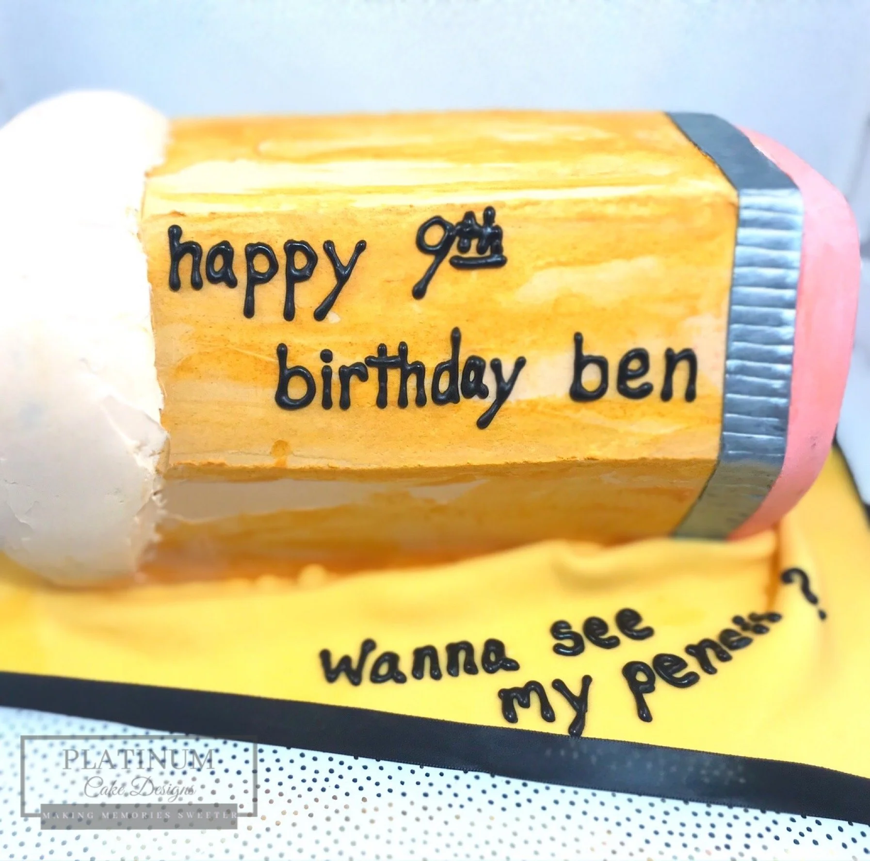 Sculpted pencil 9th birthday cake closeup.JPG