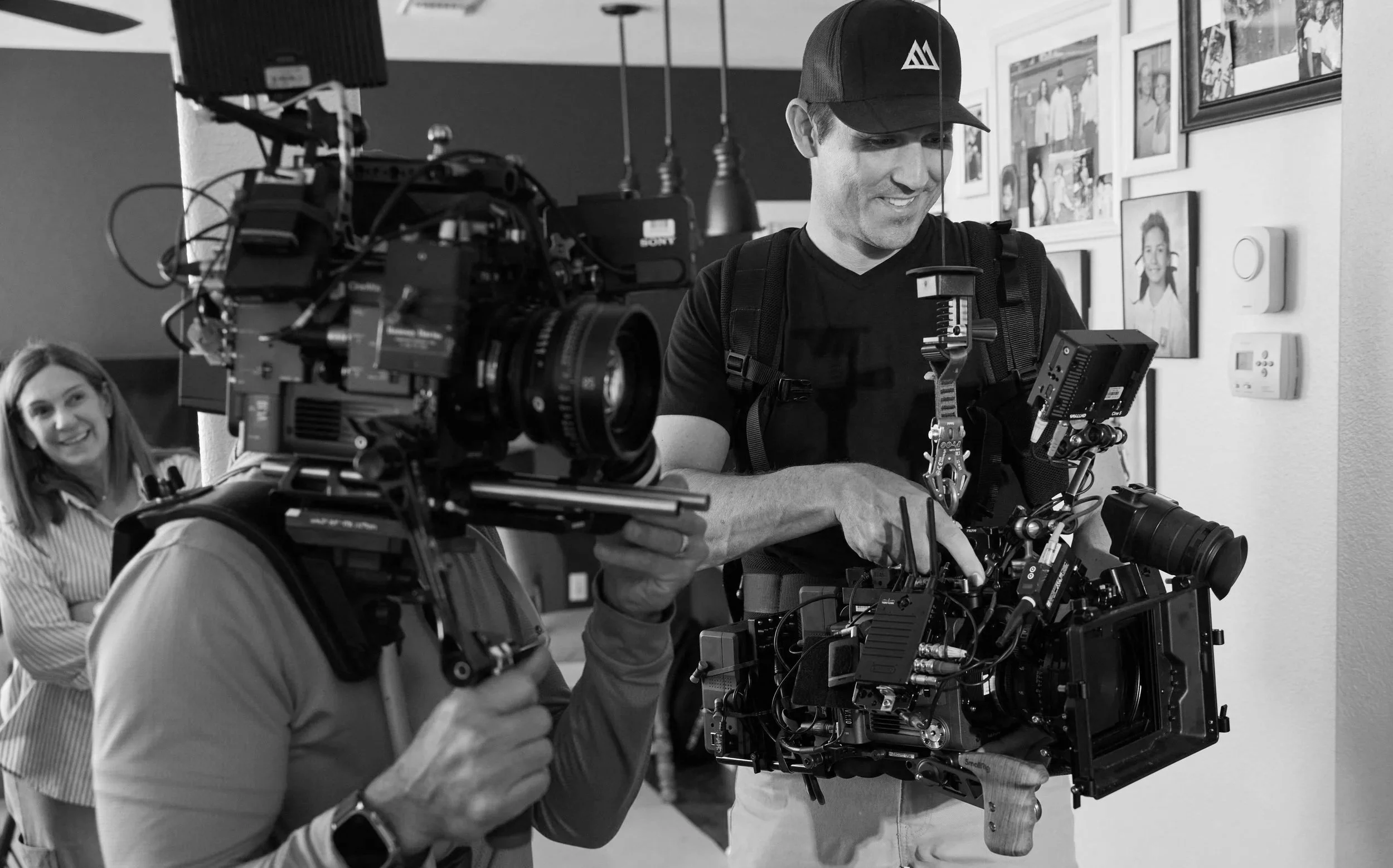 Josh Houda shooting commercial scene with Sony Burano and Canon Cine Prime lens on an easy rig.