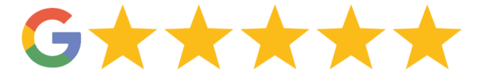 Google logo followed by five gold stars indicating a five-star rating.
