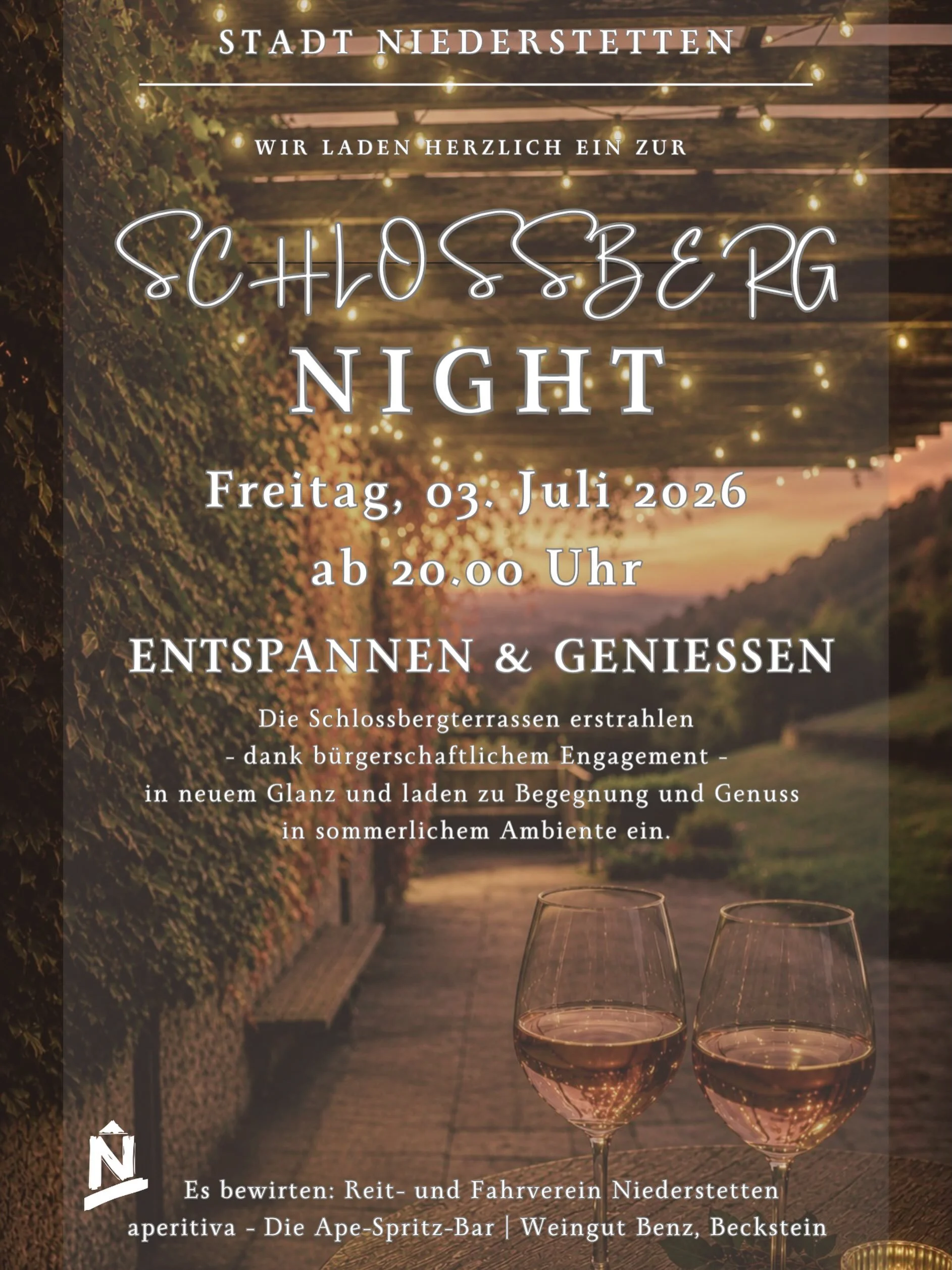 🍷✨ Schlossberg Night ✨🍹

Noch wird am Schlossberg flei&szlig;ig gearbeitet: Mit viel ehrenamtlichem Engagement werden die Terrassen und der Pavillonbereich Schritt f&uuml;r Schritt versch&ouml;nert und aufgewertet. 🌿💪

Bis zur Schlossberg Night a