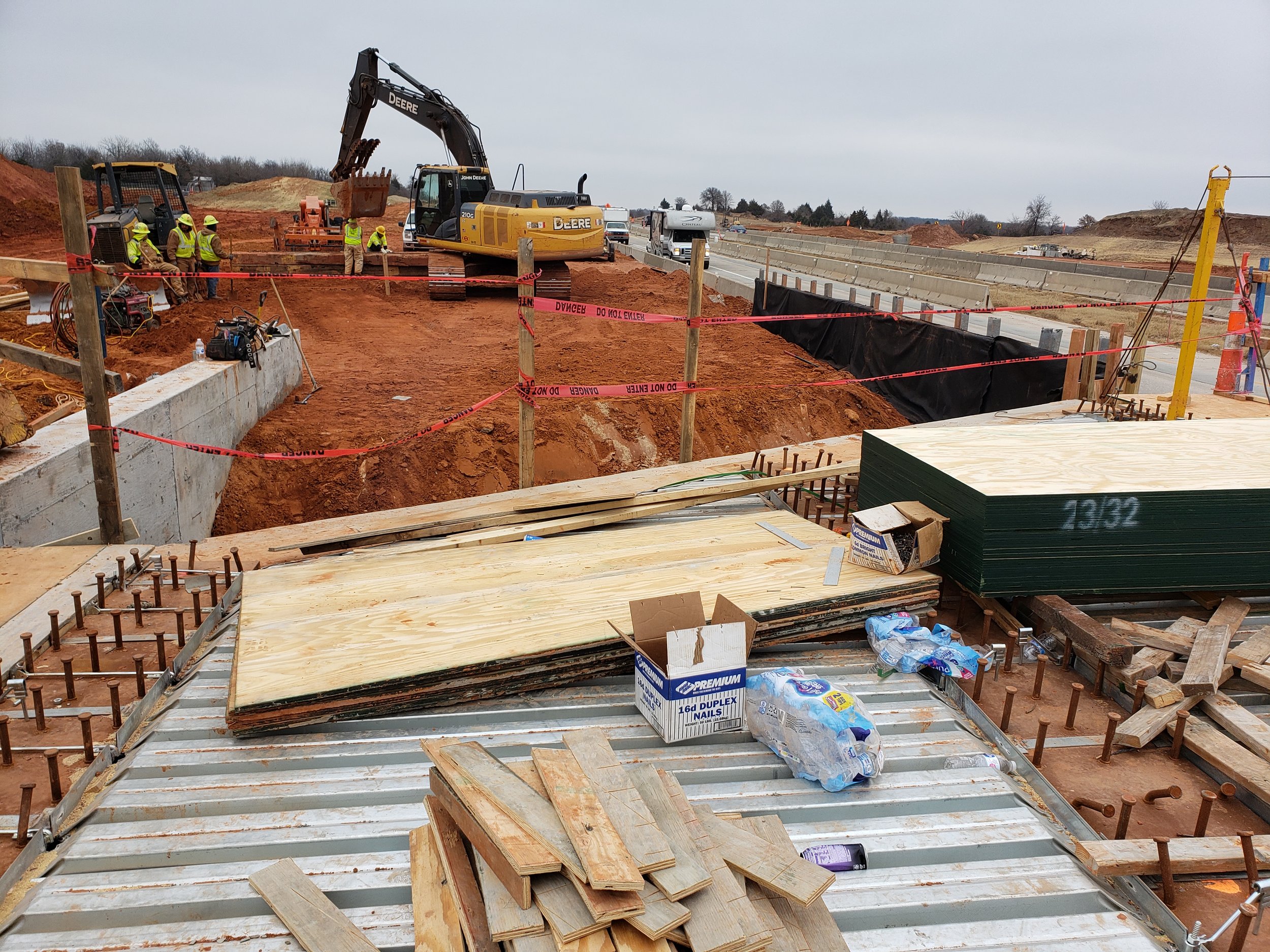 Bridge deck steel placed and welded, setting up for CLSM on bridge appraoch