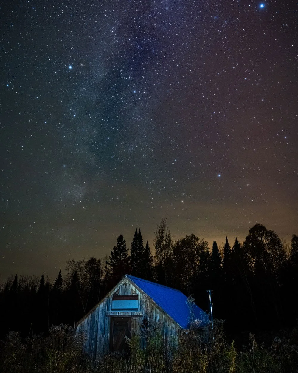 Le ciel nocturne étoilé au-dessus de la serre lors d'une soirée aux étoiles.