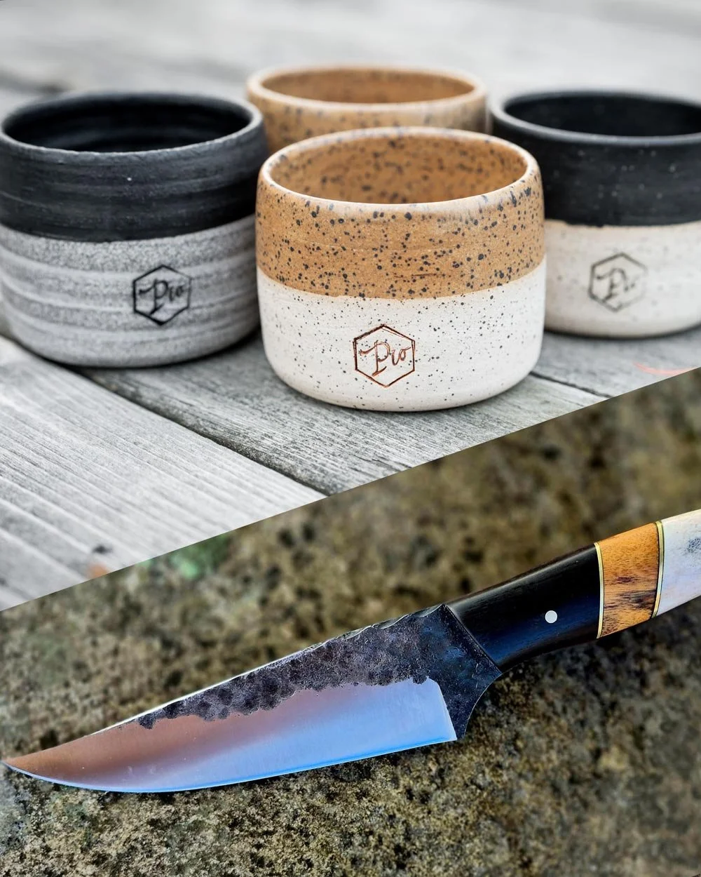 Des tasses et un couteau fabriqués localement par un artisan de Piopolis