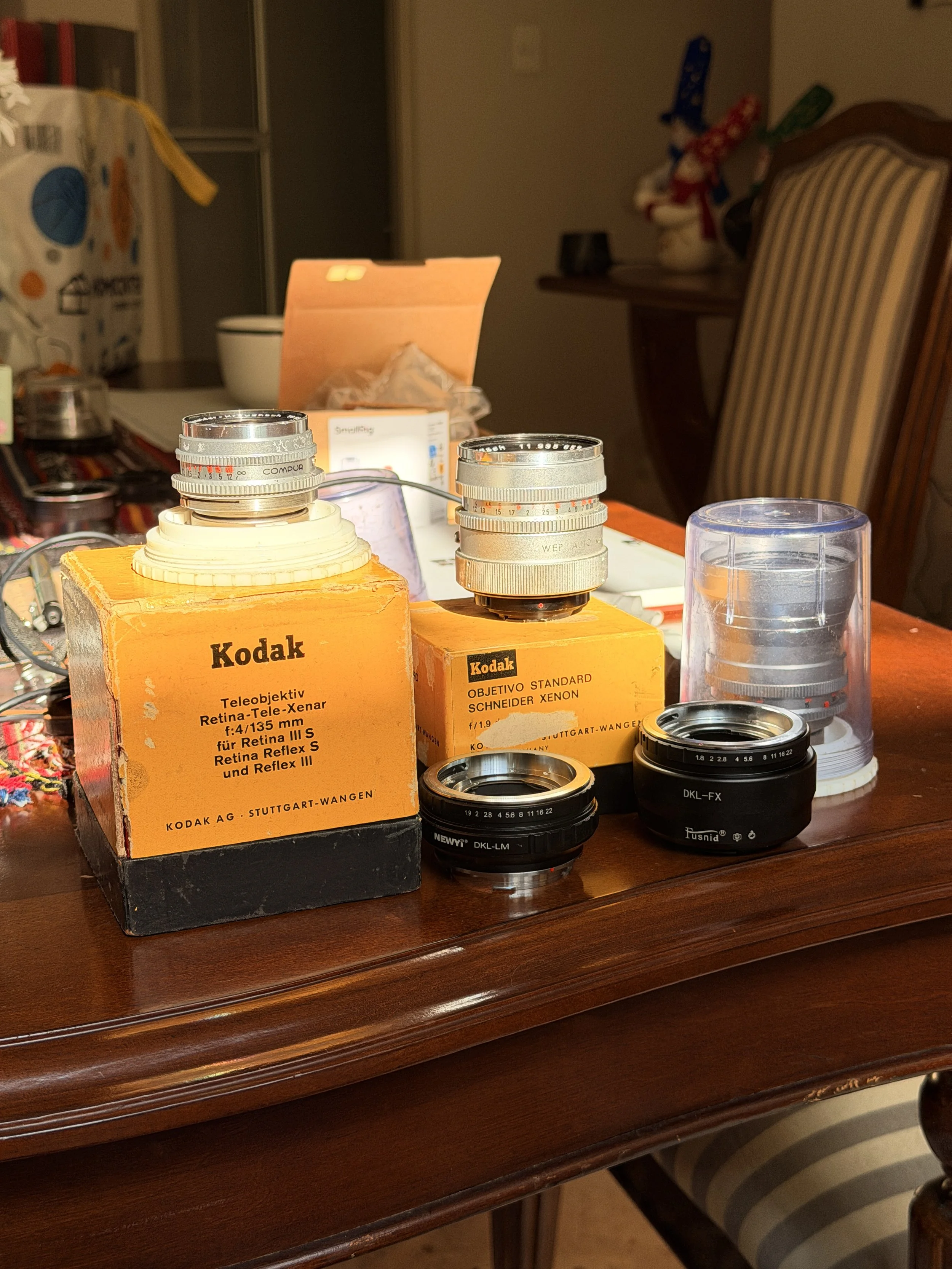 Kit Schneider-Kreuznach DKL “Retina System” + adaptadores — 35mm + 50mm + 135mm + Convertidor 2x + Adaptador Fuji X + Adaptador Leica M