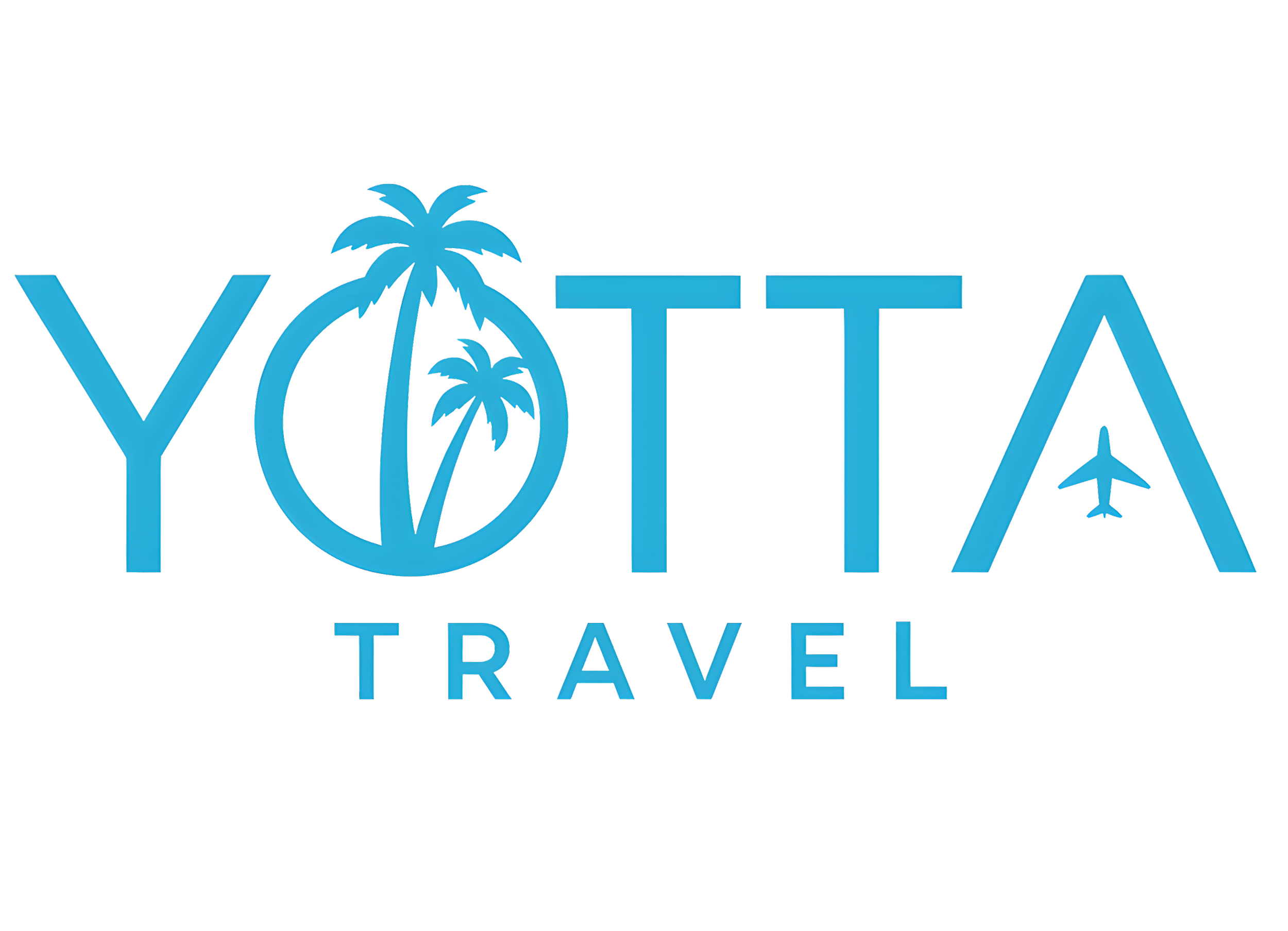 YOTTA Travel logo featuring blue text, a palm tree, and an airplane icon.