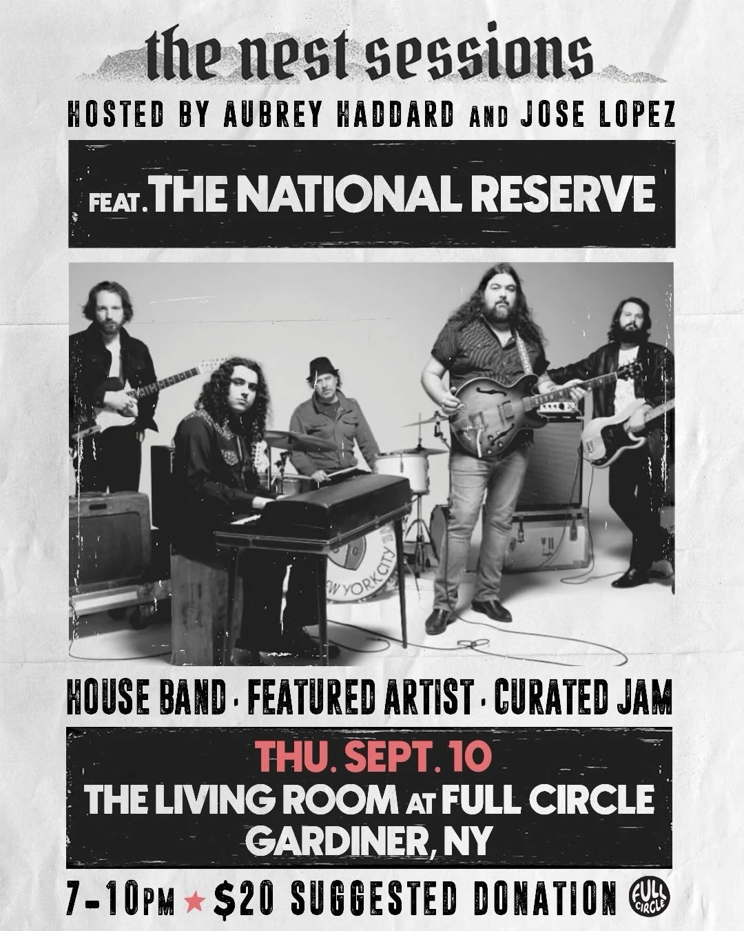 ⭐️ FEATURE ANNOUNCEMENT ⭐️ 
@thenationalreserve will be our very special guest on SEPTEMBER 10TH*** (note the date change)

get ready to rock at the beautiful @fullcirclegardiner