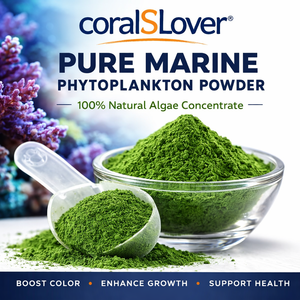 Pure marine phytoplankton powder aquaculture nutrition product designed for reef aquarium coral