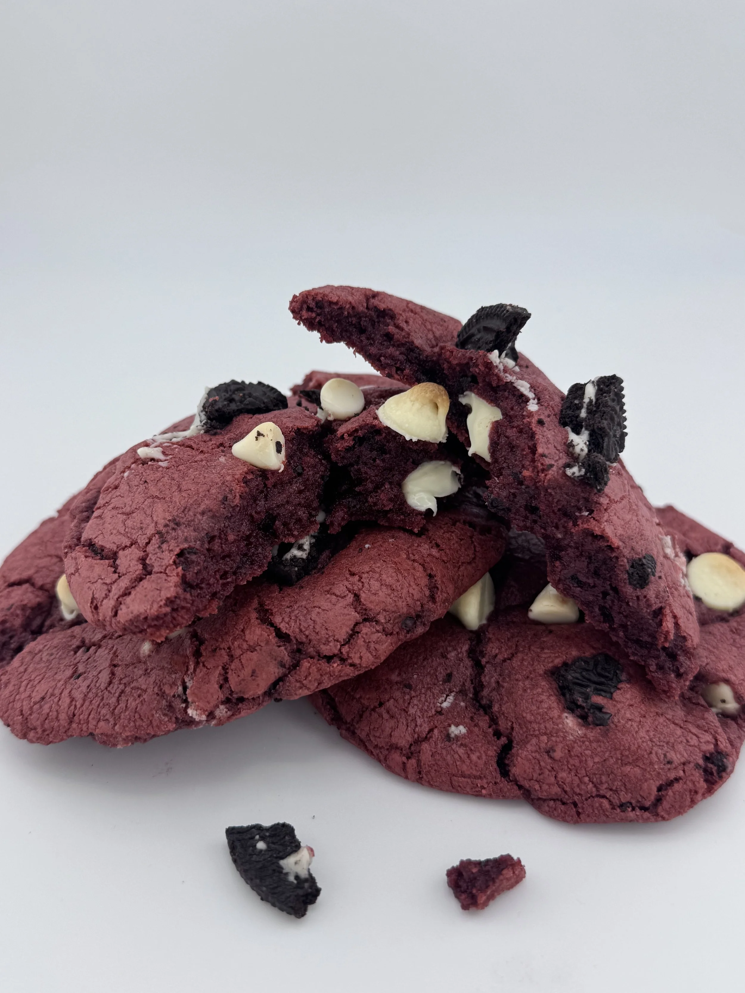 Red Velvet Crushed Oreo Cookies with White Chocolate Chips