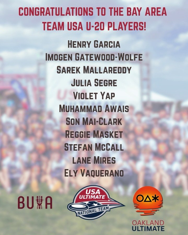 Congrats to all the Bay Area U20 players!
@usaultimate @bayultimateyouth