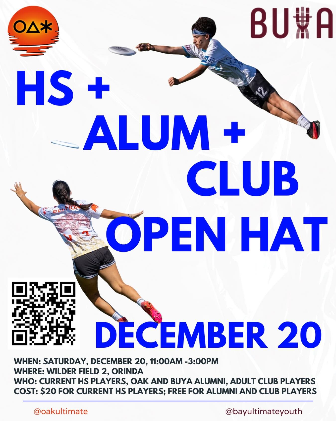 Come join us for a holiday hat on December 20.  Open to current HS players, alums, and club players.  Register at the link ($20 for current HS players and free for alums and club players)
@bayultimateyouth