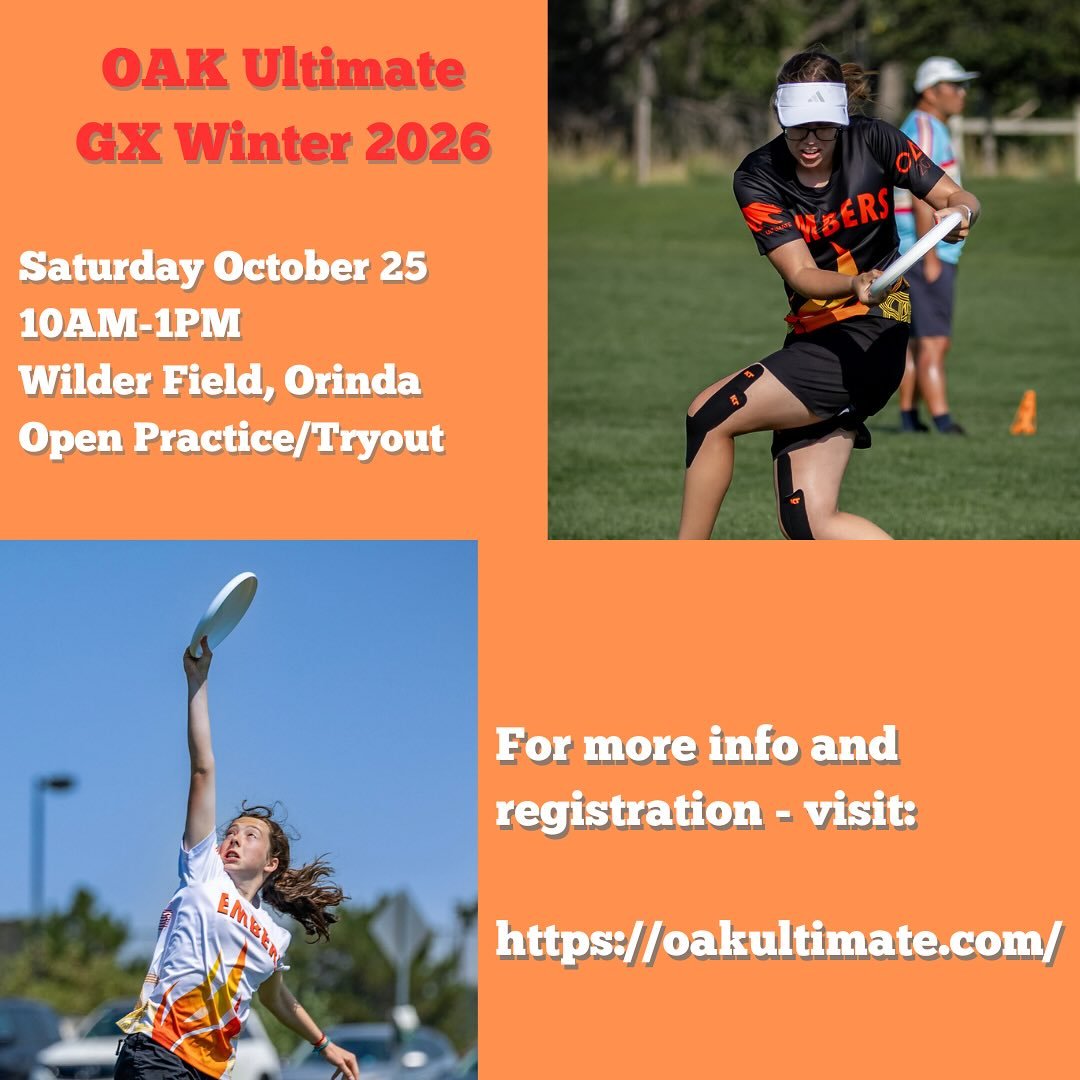 Join us for an open practice/tryout for Bay Area gx youth players this winter!  More info at https://oakultimate.com/winterprogram @oaklandembers