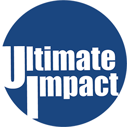Logo of 'Ultimate Impact' with white text on a dark blue circular background.