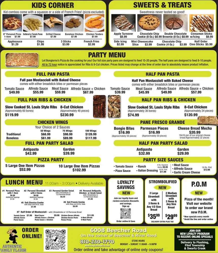 Bongiorno's Pizza Flyer Menu Page 4