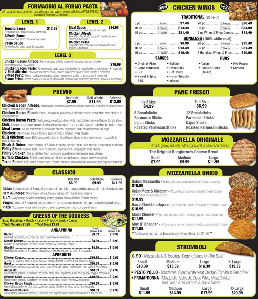 Bongiorno's Pizza Flyer Menu Page 3