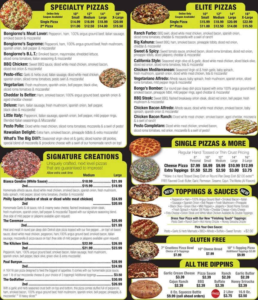 Bongiorno's Pizza Flyer Menu Page 2