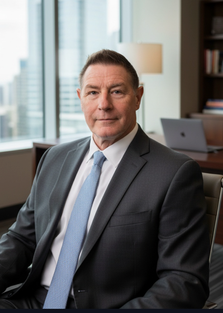 Automobile Whiplash accident injury care clinician Dr. Dorchester DC in a suit and tie sitting in an office