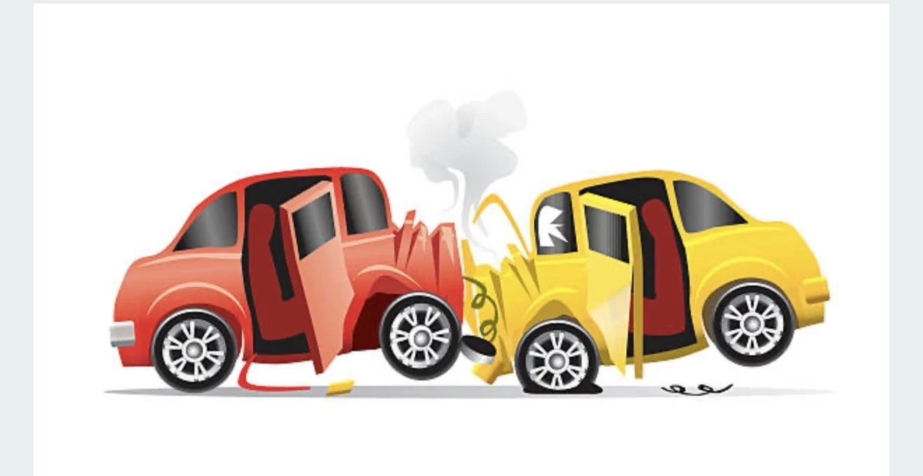 <img src="CarCrashCompact.jpg" alt="A stylized illustration of a head-on collision between a red car and a yellow car, showing significant front-end damage and rising smoke to illustrate high-impact vehicular trauma.">