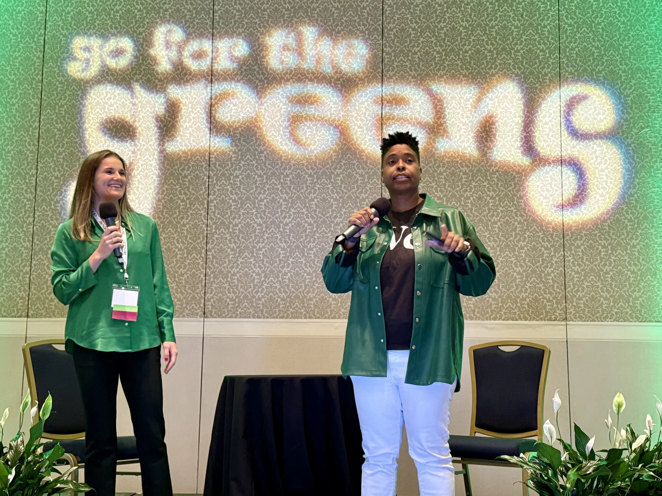 Jennifer Casson and Vernice Armour Fly Girl Speaking On Stage
