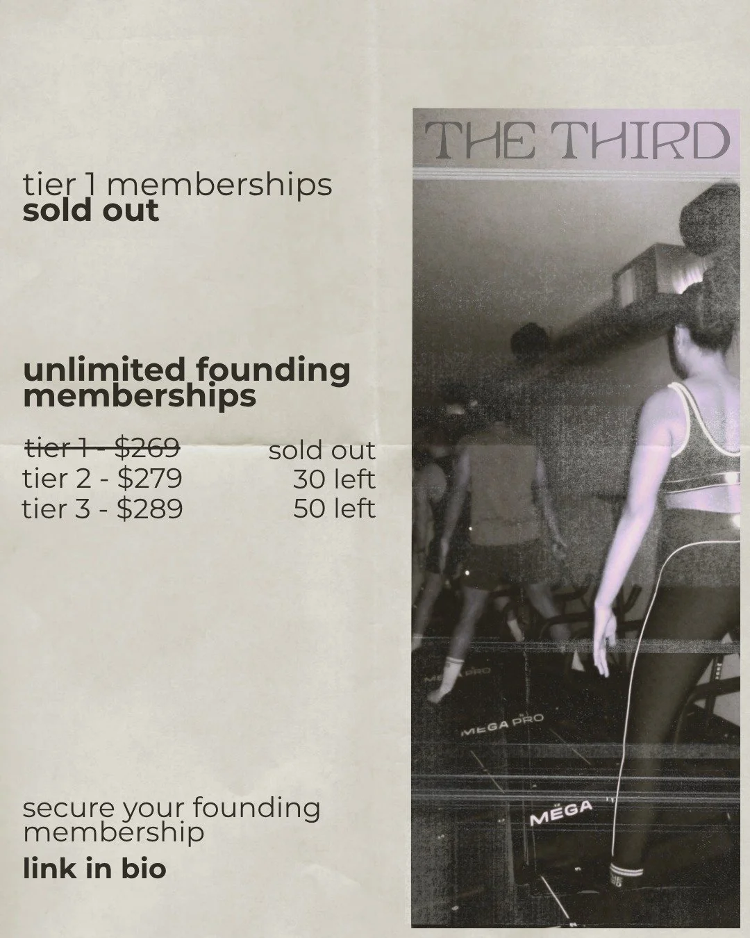 tier 1 memberships are SOLD OUT 🫨

tier 2 still available - link in bio

founding members get:
✨️1-free pair of grip socks
✨️2-week advanced booking
✨️reduced late cancel window
✨️20% off the third studio merch 
✨️monthly guest passes
✨️private acce