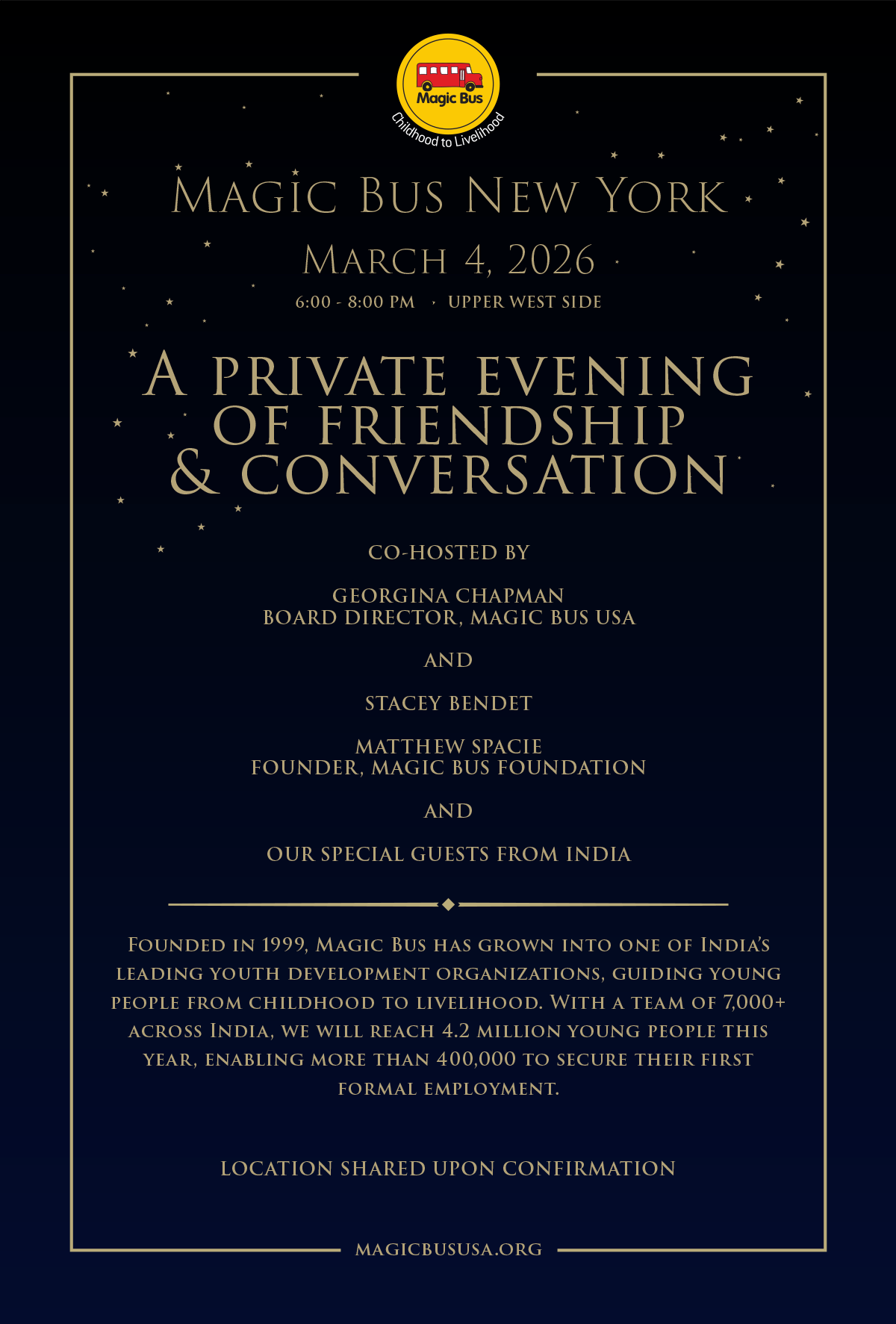 A Private Evening of Friendship &amp; Conversation