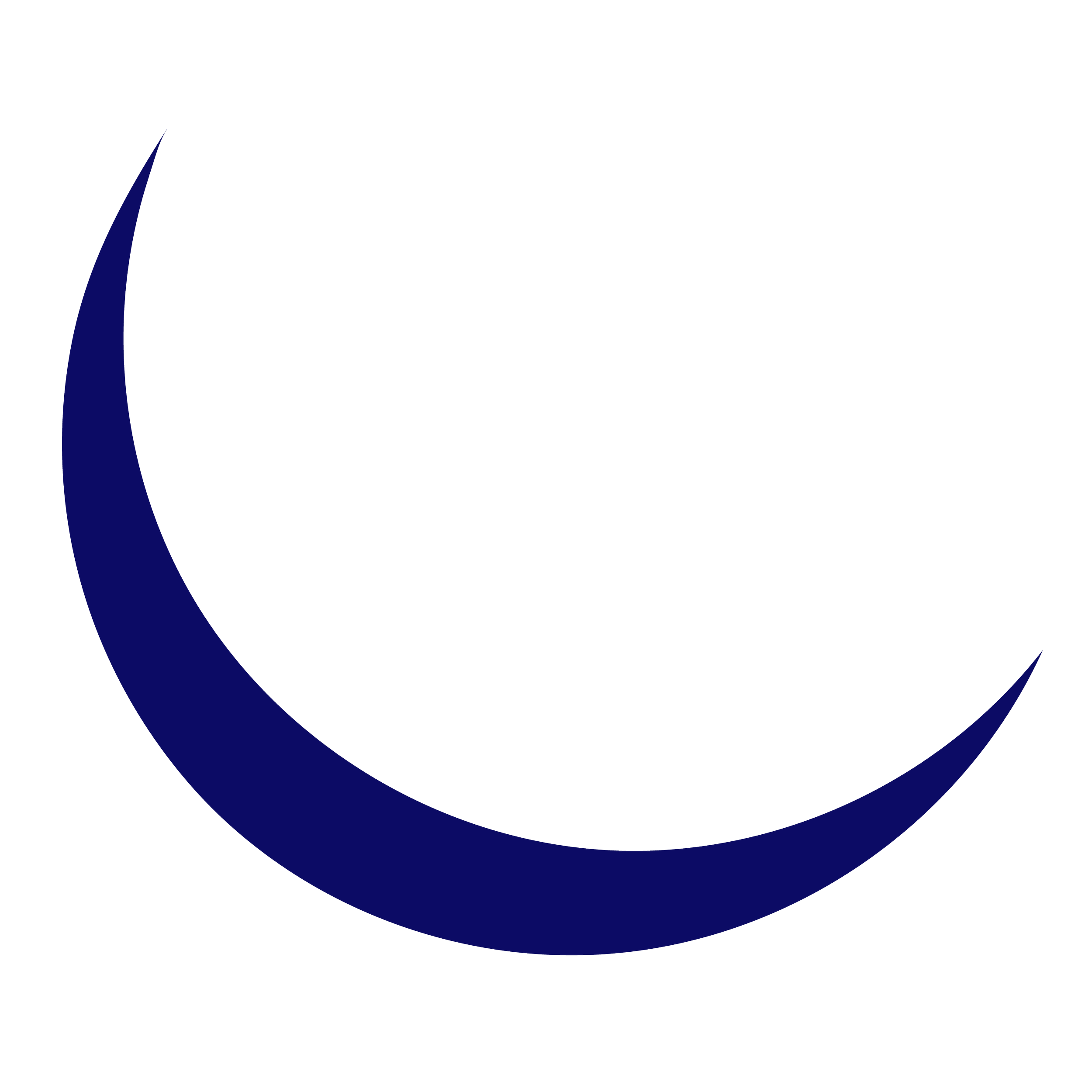 A dark blue crescent moon on a black background.