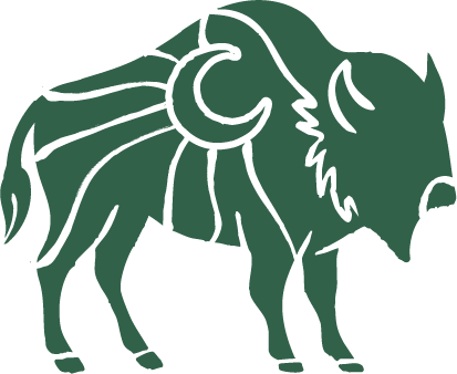 A stylized illustration of a lion with a mane made of flowing lines.