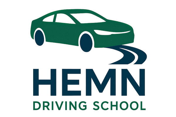Logo of HEMN Driving School featuring a green car and the text 'HEMN Driving School'.