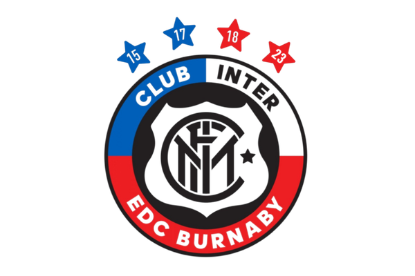 A digital illustration of Inter Milan football club's badge with the text 'Club Inter' and 'Edu Bunday' in blue and red, surrounded by blue, red, and gray stars, incorporating the year 1910.