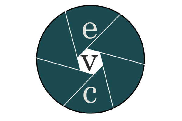 Diagram of a pie chart with six segments, labeled v, e, c, and three unlabeled segments.
