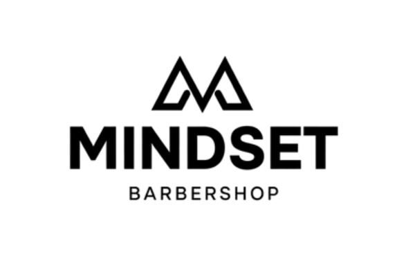 Black logo with the words 'mindset" barbershop